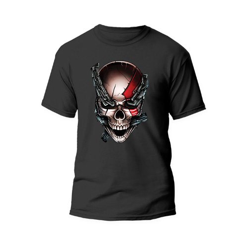 black round neck tshirt robo skull