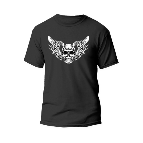 black round neck tshirt wing skull