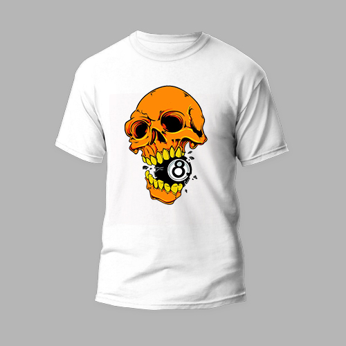 White round neck tshirt orange skull