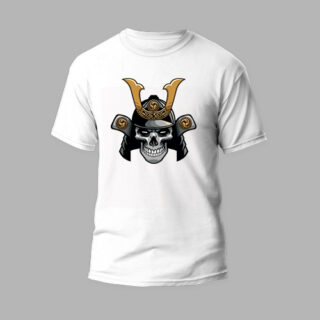 white round neck tshirt samurai skull