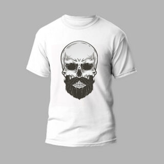 white round neck tshirt beard skull