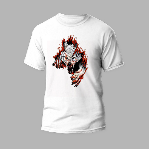 white round neck tshirt bloody wolf