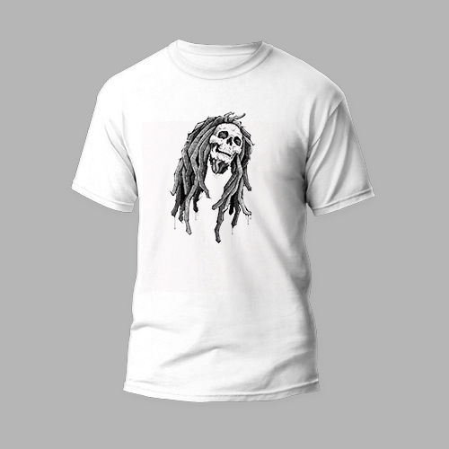 white round neck tshirt bob skull