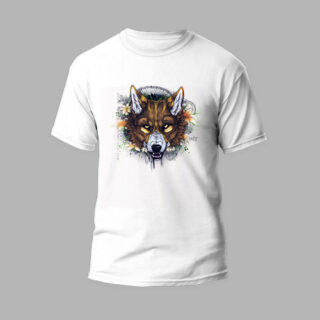 white round neck tshirt brown wolf