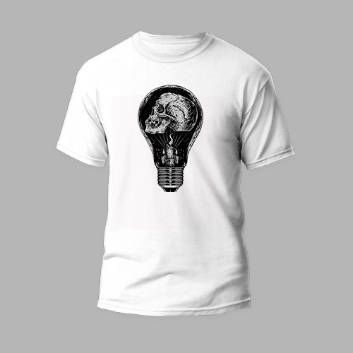 white round neck tshirt bulb skull