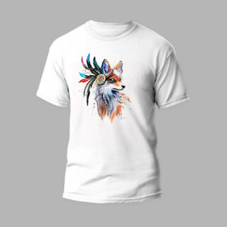 white round neck t-shirt colourfull wolf