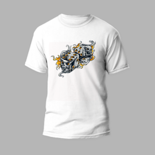 white t-shirt dice skull design