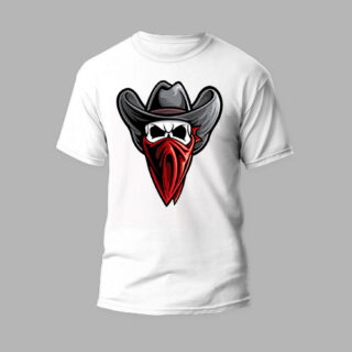 white round neck t-shirt gangster skull design