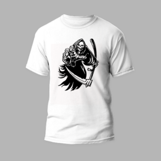 white round neck t-shirt ghost skull design
