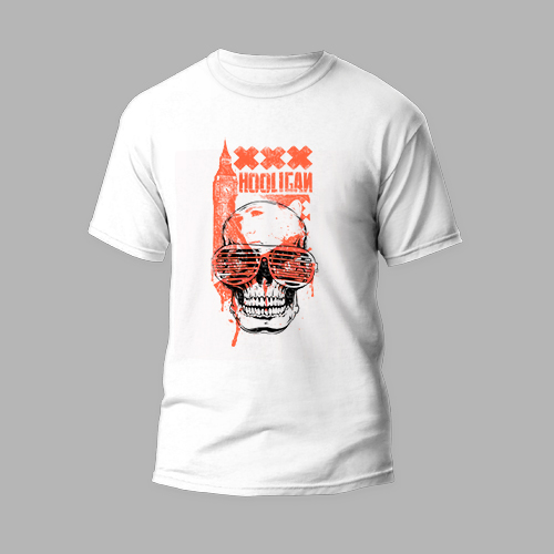 white round neck t-shirt glass skull design