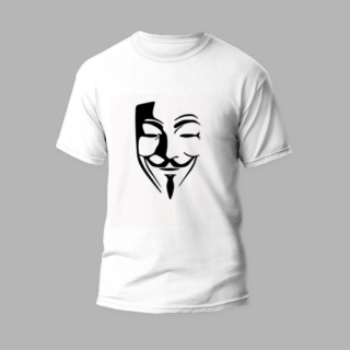white round neck t-shirt hacker mask design