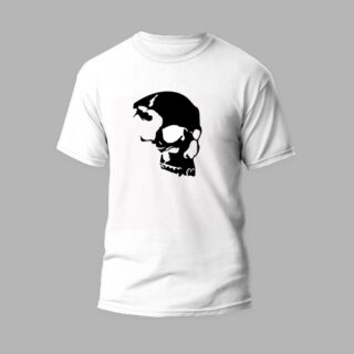 white round neck t-shirt half skull design
