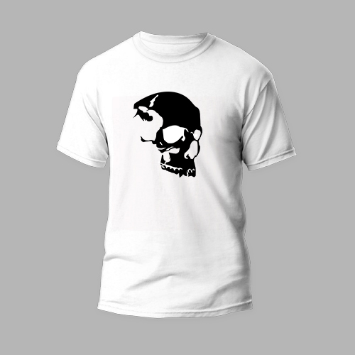 white round neck t-shirt half skull design