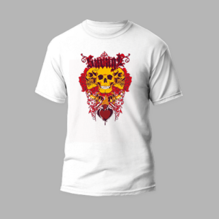 white round neck t-shirt heart skull design