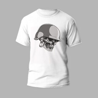 white round neck t-shirt helmet skull design