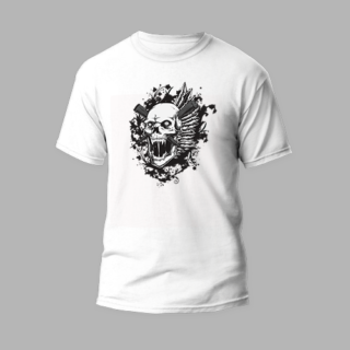 white round neck t-shirt horror skull design