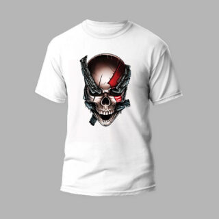 white round neck t-shirt horror skull 2 design
