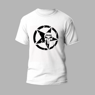 white round neck t-shirt jeep skull design