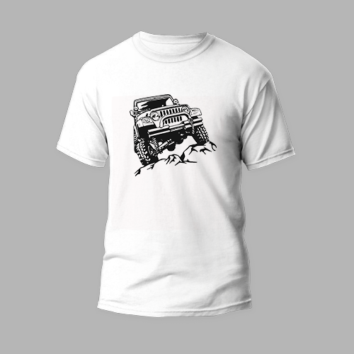 white round neck t-shirt jeep design