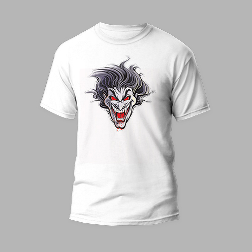 white round neck t-shirt joker face design