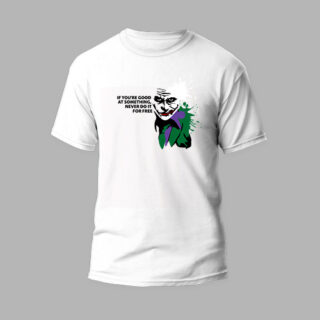 white round neck t-shirt joker quote design