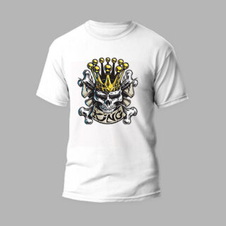 white round neck t-shirt king skull design