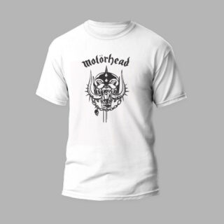 white round neck t-shirt with motor head skull