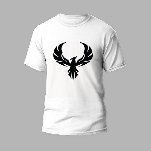 white round neck t-shirt with pheonix design