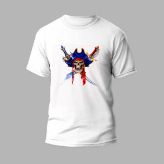 white round neck t-shirt with pirate skull 2 design