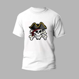 white round neck t-shirt pirate-skull design