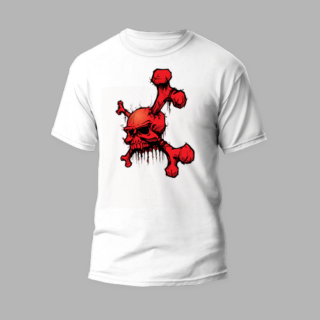 white round neck t-shirt red bloody skull design