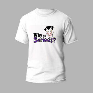 white round neck t-shirt with serious joker design