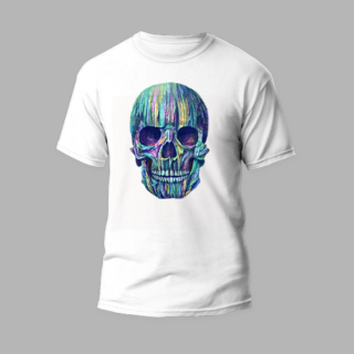 white round neck t-shirt skull colour face